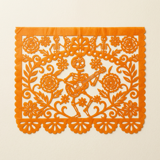Papel Picado Naranja - Calavera Músico